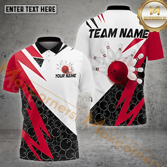 Maxcorners Lightning Bowling With Striking Ball & Pins Pattern Multicolor Options Personalized Name, Team Name 3D Shirt (4 Colors)
