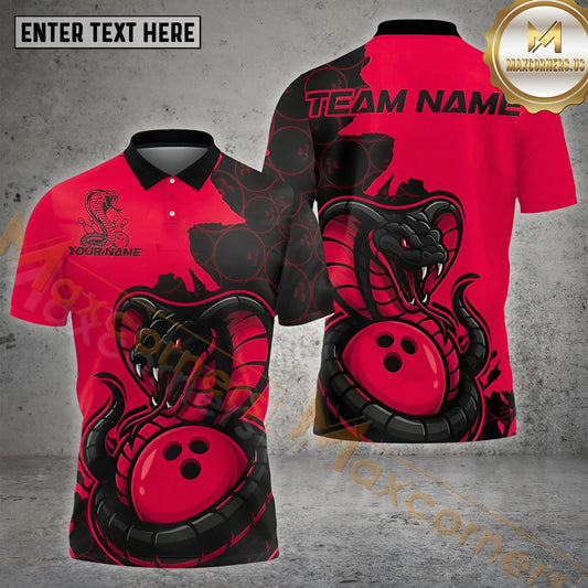 Maxcorners Snake Bowling & Pins With Striking Cobra Graphic Multicolor Options Personalized Name, Team Name 3D Shirt (4 Colors)