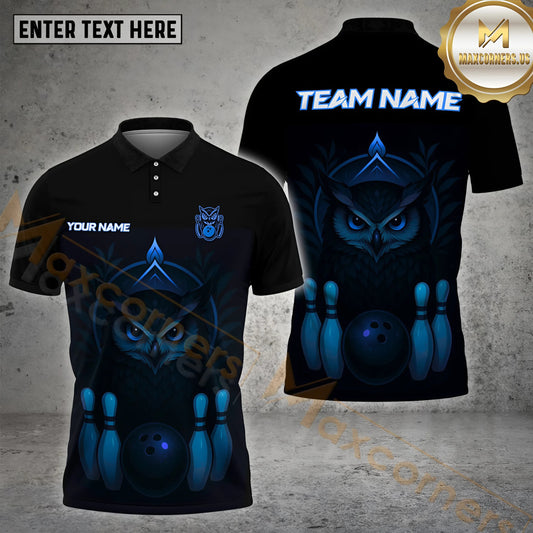 Maxcorners Bowling Owl Spirit Totem Multicolor Options Personalized Name, Team Name 3D Shirt (4 Colors)