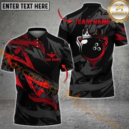 Maxcorners Bowling Shirt Golden Crown Multicolor Options Personalized Name, Team Name 3D Shirt (4 Colors)