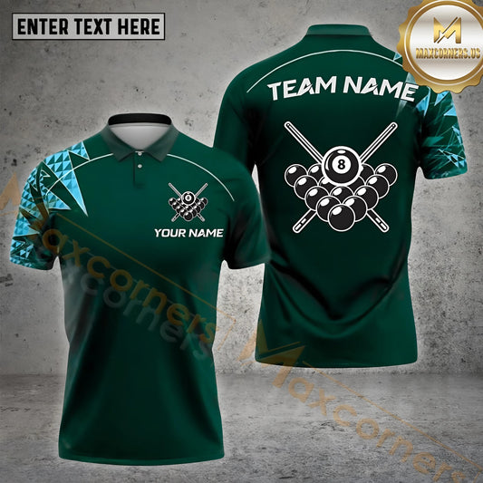 Maxcorners Billiards Shirt Classic Rack Cue Cross Multicolor Options Personalized Name, Team Name 3D Shirt (4 Colors)