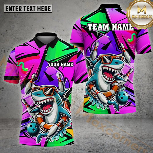 Maxcorners Bowling Shark Graffiti Splash Multicolor Options Personalized Name, Team Name 3D Shirt (4 Colors)