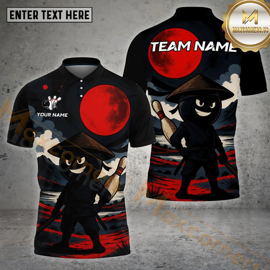 Maxcorners Ninja Bowling Warrior Moon Multicolor Options Personalized Name, Team Name 3D Shirt (4 Colors)