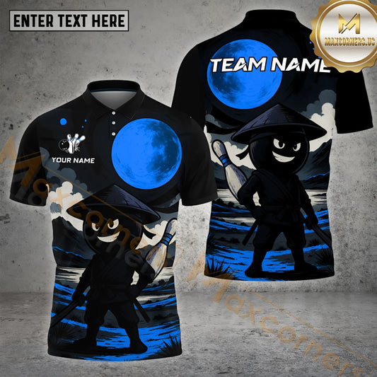 Maxcorners Ninja Bowling Warrior Moon Multicolor Options Personalized Name, Team Name 3D Shirt (4 Colors)