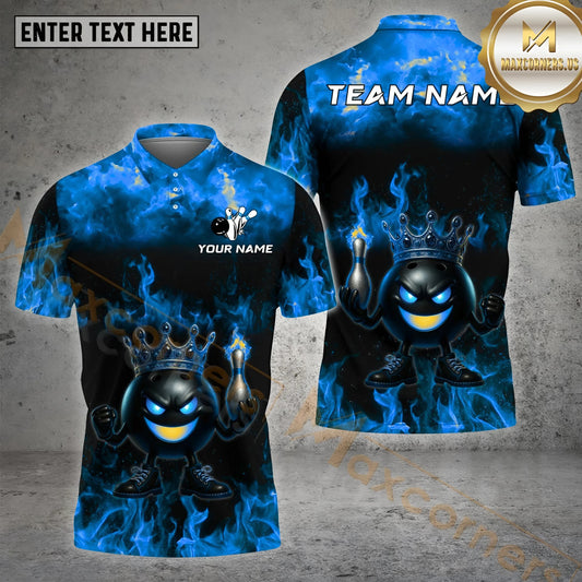 Maxcorners Funny Ball Bowling King Flame Crown Multicolor Options Personalized Name, Team Name 3D Shirt (4 Colors)