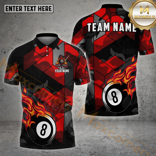 Maxcorners Billiard  Flaming 8 Ball Camo Multicolor Options Personalized Name, Team Name 3D Shirt (4 Colors)