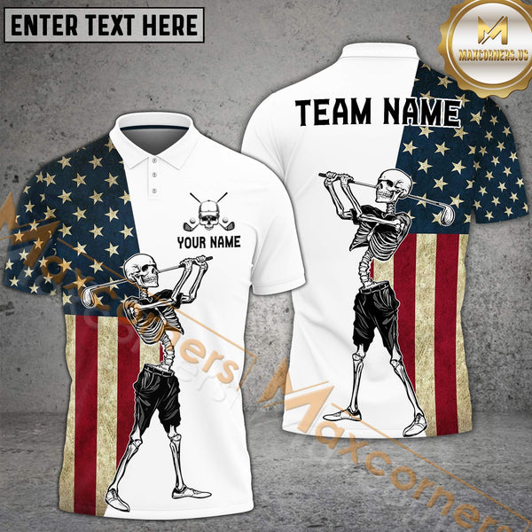 Maxcorners Skeleton Golf Flag Options Personalized Name, Team Name 3D Shirt