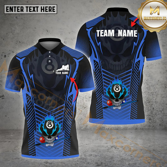 Maxcorners Billiard Skull 8 Ball Flame Multicolor Options Personalized Name, Team Name 3D Shirt (4 Colors)