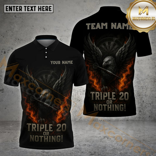 Maxcorners Darts Triple 20 Flaming Eagle Multicolor Options Personalized Name, Team Name 3D Shirt (4 Colors)