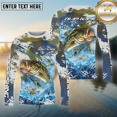 Maxcorners Bass Fishing White Hooked on Victory Personalized Name, Team Name Long Sleeve Shirt