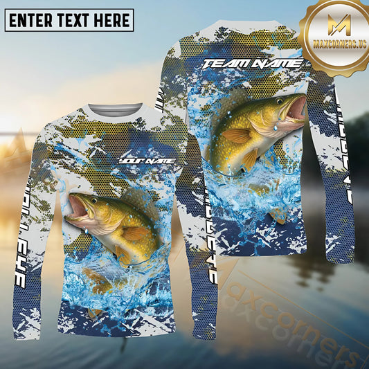Maxcorners Walleye Fishing White Hooked on Victory Personalized Name, Team Name Long Sleeve Shirt