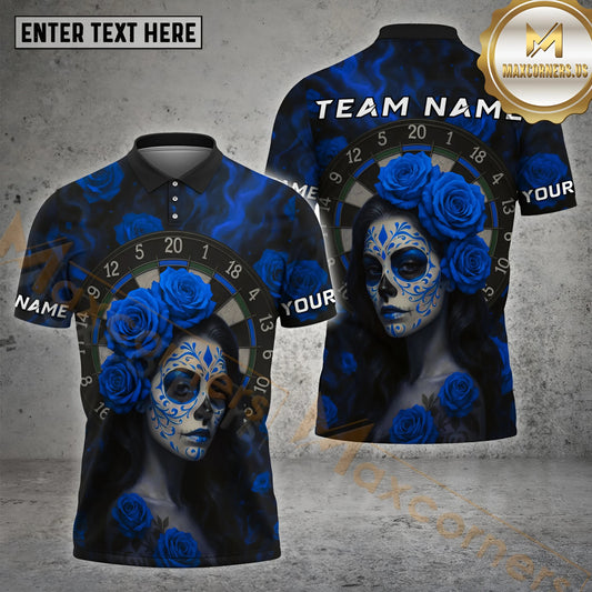 Maxcorners Day of the Dead Dart Shirt Elegant Rose Face Paint Multicolor Options Personalized Name, Team Name 3D Shirt (4 Colors)