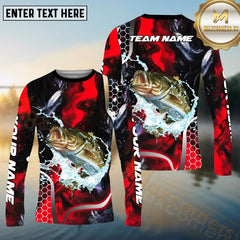 Maxcorners Bass Fishing Red 3D Splash Art Pattern Sport Jersey Personalized Name, Team Name Long Sleeve Shirt