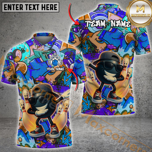 Maxcorners Funny Bowling Shirt Cartoon Vibe Dabbing Ball Multicolor Options Personalized Name, Team Name 3D Shirt (4 Colors)