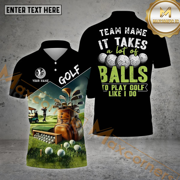 Maxcorners Funny Golf Shirt Balls Quote Field Scene Options Personalized Name 3D Shirt