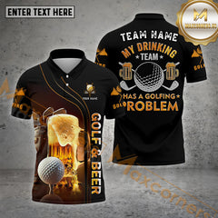 Maxcorners Beer Golf Shirt Drinking Team Humor Options Personalized Name 3D Shirt