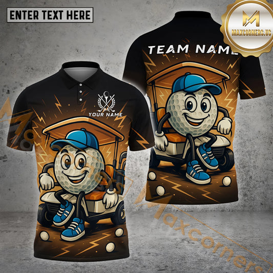 Maxcorners Golf Shirt Cartoon Ballcart Joy Ride Style Multicolor Options Personalized Name, Team Name 3D Shirt (4 Colors)