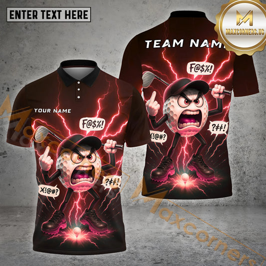 Maxcorners Angry Golf Shirt Cartoon Lightning Rage Multicolor Options Personalized Name, Team Name 3D Shirt (4 Color)