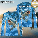 Maxcorners Catfish Fishing Blue Wave Hexagon Pattern Pattern Sport Jersey Personalized Name, Team Name Long Sleeve Shirt