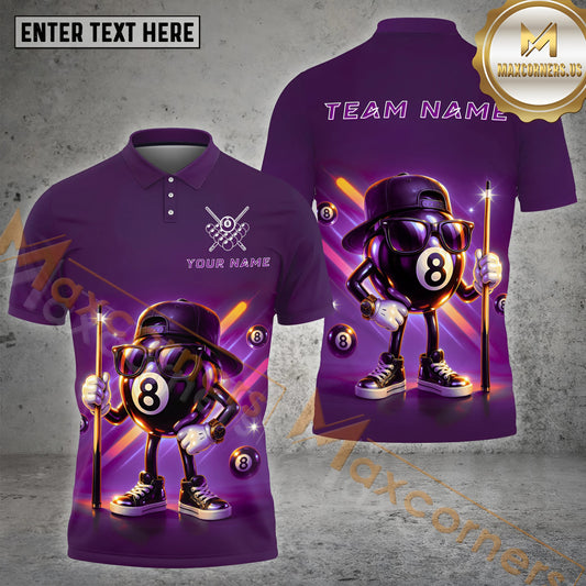 Maxcorners Billiards Shirt Cool 8 Ball Cue Glow Effect Multicolor Options Personalized Name, Team Name 3D Shirt (4 Colors)