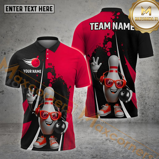 Maxcorners Bowling Shirt Funny Pin Dotted Style Multicolor Options Personalized Name, Team Name 3D Shirt (4 Colors)