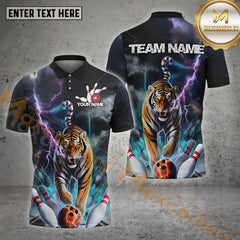 Maxcorners Bowling Shirt Thunder Tiger Strike Style Multicolor Options Personalized Name, Team Name 3D Shirt (4 Colors)