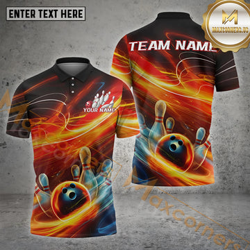 Maxcorners Bowling Shirt Thunder Flame Strike Style Multicolor Options Personalized Name, Team Name 3D Shirt (4 Colors)