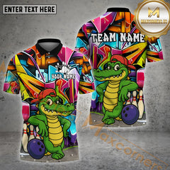Maxcorners Graffiti Alligator Bowling Personalized Name, Team Name 3D Shirt