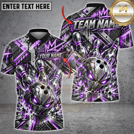 Maxcorners Bowling Cyber Skull Crown Geometric Grid Lines Pins Strike Artwork Multicolor Customized Name, Team Name 3D Shirts