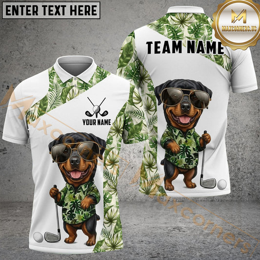 Maxcorners Cute Dog Green Tropical Golf Polo Personalized Name, Team Name 3D Shirt 1