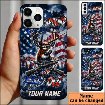 Maxcorners Hunting Patriotic Deer American Flag Blue Camo Personalized Name 3D Phone Case