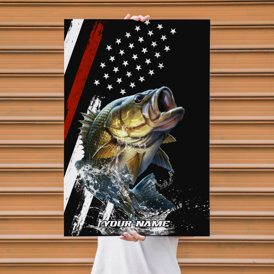 Maxcorners Largemouth Bass Fishing Classic Jump Water Splash American Flag Design Personalized Name 3D Poster