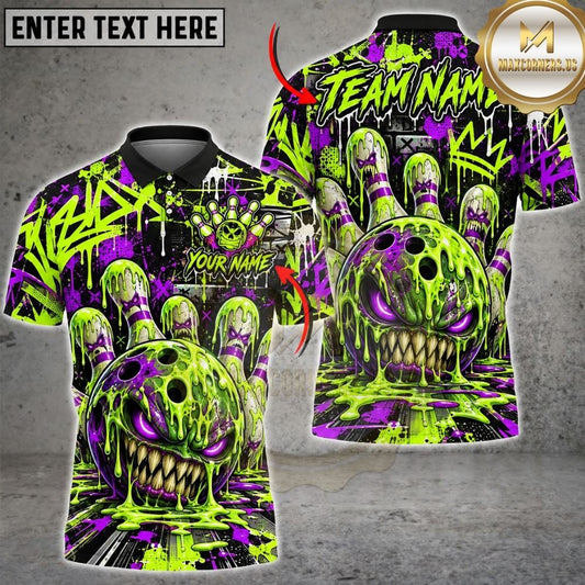 Maxcorners Bowling Toxic Slime Monster Skull Crown Graffiti Pins Artwork Multicolor Customized Name, Team Name 3D Shirts