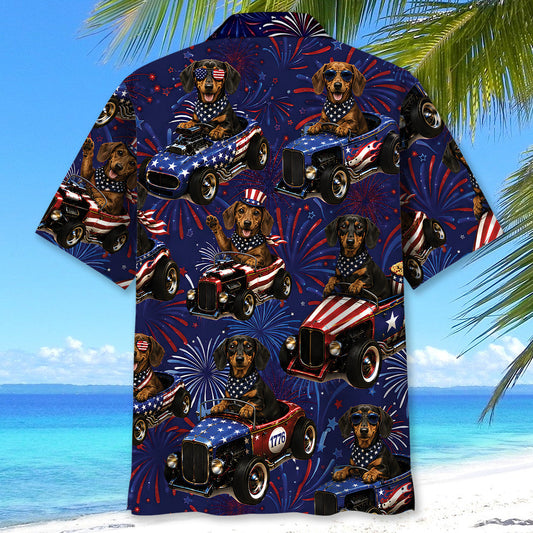 Maxcorners 4th Of July Funny Dachshund Hot Rod Hawaiian Shirt