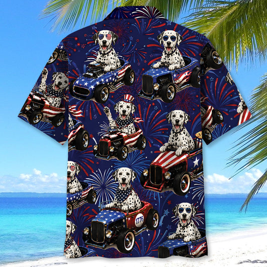 Maxcorners 4th Of July Funny Dalmatian Hot Rod Hawaiian Shirt