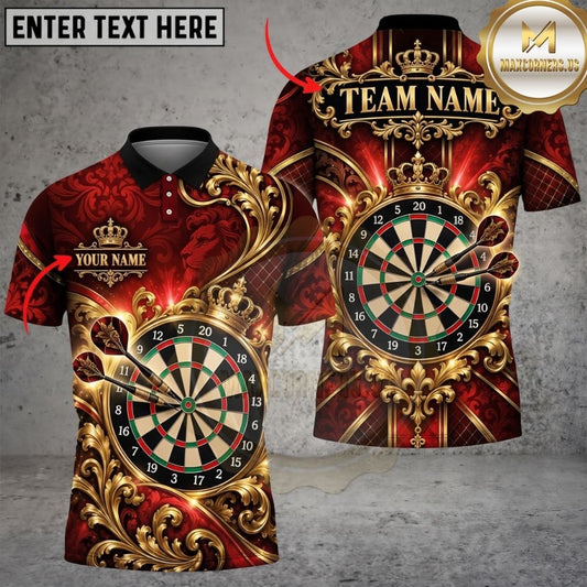 Maxcorners Darts Royal Baroque Golden Filigree Crown Target Board Graphic Multicolor Customized Name, Team Name 3D Shirts