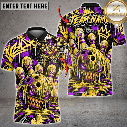 Maxcorners Bowling Toxic Slime Monster Skull Crown Graffiti Pins Artwork Multicolor Customized Name, Team Name 3D Shirts