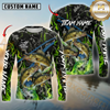 Maxcorners Fishing Green Flame Camo Design Sun Protection Personalized Name, Team Name Long Sleeve Shirt