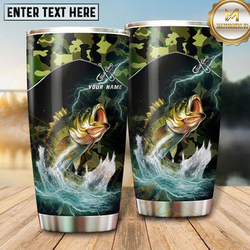 Maxcorners Fishing Tumbler Green Camouflage Moonlight Design Personalized Name Tumbler (13 Species)