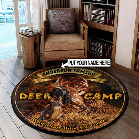 Maxcorners Personalized Deer Hunting Decor Round Rug Carpet Lodge Decor