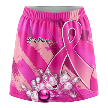 Maxcorners Bowling Pink Breast Cancer Awareness Ribbon Personalized 3D Skirts With Shorts