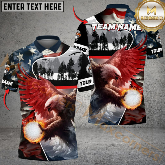 Maxcorners Golf Fire Jungle Eagle American Flag Customized Name, Team Name Shirts