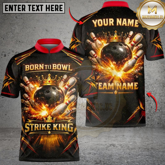 Maxcorners Bowling Born to Bowl King Multicolor Customized Name, Team Name 3D Shirts