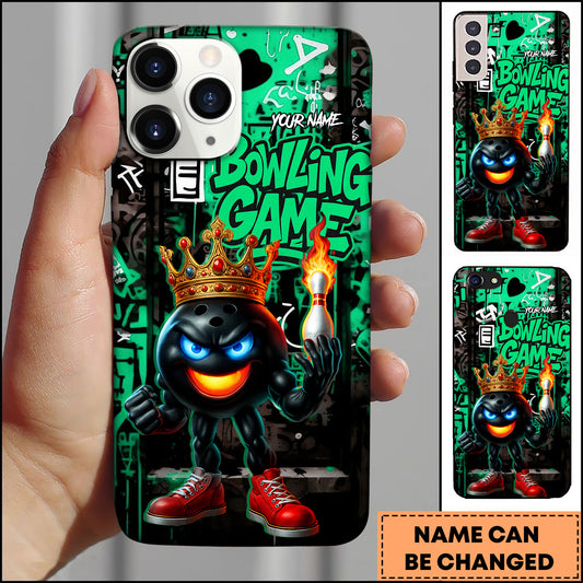 Maxcorners Bowling Game Crown Fire Pin Multicolor Personalized Name 3D Phone Case