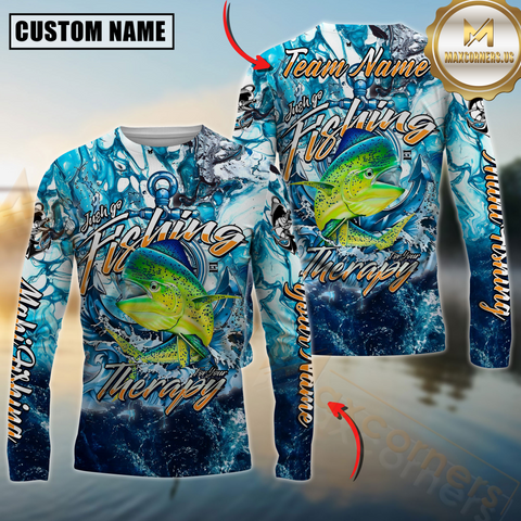 Maxcorners Mahi-Mahi Fishing Therapy Personalized Name, Team Name 3D Long Sleeve Shirt