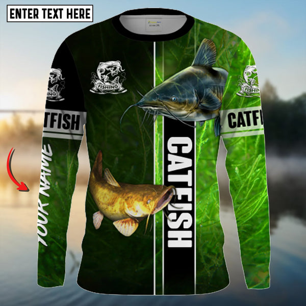 Maxcorners Catfish Fishing Green Customize Name UV 3D Shirt