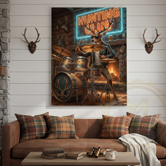 Maxcorners Deer Drummer in Hunting Club with Neon Lights Wrapped Canvas