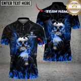 Maxcorners Flaming Skull Golf Polo Shirt, Customized Name & Team Name 3D Shirts (4 Colors)