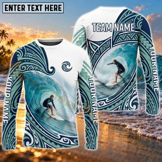Maxcorners Surfing Whale Graphic & Coastal Ocean Wave Art Customized Name, Team Name 3D Long Sleeve Shirt