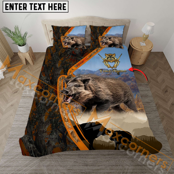 Maxcorners Custom Text Majestic Boar Hunting Camo Pattern Bedding Set 3D All Over Printed